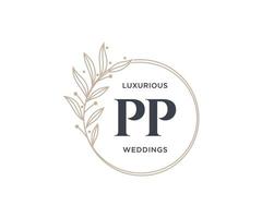 pp Initialen Brief Hochzeit Monogramm Logos Vorlage, handgezeichnete moderne minimalistische und florale Vorlagen für Einladungskarten, Datum speichern, elegante Identität. vektor