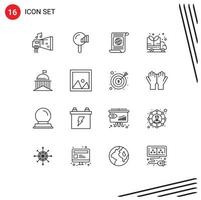 Aktienvektor-Icon-Pack mit 16 Linienzeichen und Symbolen für die grüne Signalenergiewelt der Stadt editierbare Vektordesign-Elemente vektor