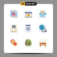 Stock Vector Icon Pack mit 9 Zeilenzeichen und Symbolen für Hausgrundstücke kann editierbare Vektordesign-Elemente für Unternehmen gruppieren