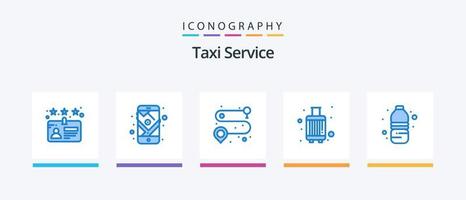 taxi service blå 5 ikon packa Inklusive vatten flaska. flaska. väg. resa. bagage. kreativ ikoner design vektor