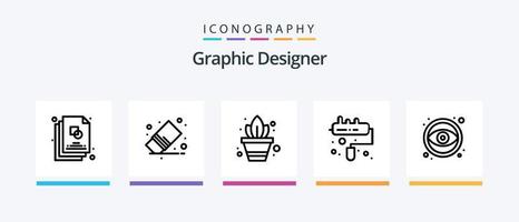 Grafikdesigner Linie 5 Icon Pack inklusive Design. Papier. Design. dokumentieren. Maus. kreatives Symboldesign vektor