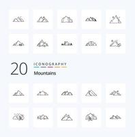 20 Berge Linie Icon Pack wie Hill Mountain Mountain Sun Natur vektor