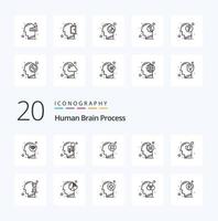 20 Prozesslinien-Icon-Pack des menschlichen Gehirns wie Head Mind Brain Human Mark vektor