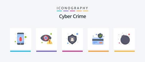 Cyber Crime Flat 5 Icon Pack inklusive Bombe. Karte. Internet. Kartenschutz. Schild. kreatives Symboldesign vektor