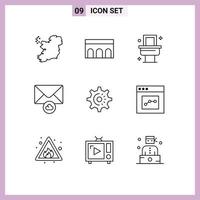 9 kreative Symbole, moderne Zeichen und Symbole der Idee, Ausrüstung, Toilettenzahnrad, Umschlag, editierbare Vektordesign-Elemente vektor