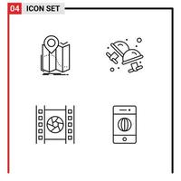 Linienpaket mit 4 universellen Symbolen für gps-Filmnavigation Manschettenknöpfe Film editierbare Vektordesign-Elemente vektor