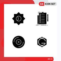 Solides Glyphenpaket mit 4 universellen Symbolen für grundlegende DJ-Expertise listet bearbeitbare Vektordesign-Elemente für Plattenspieler auf vektor