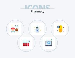 apotek platt ikon packa 5 ikon design. läkemedel. medicin. medicin. medicin. flaska vektor