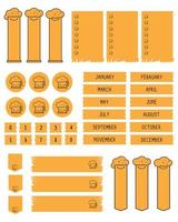 Satz Planeraufkleber. druckbare Planeraufkleber. planer und wochentagsetikett. Bullet-Journal-Aufkleber, Planer, Sammelalbum-Aufkleber-Design. vektor
