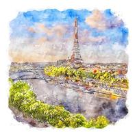 paris frankreich aquarellskizze handgezeichnete illustration vektor