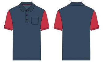 Kurzarm-Poloshirt technische Mode flache Skizze Vektor Illustration Vorlage Vorder- und Rückansichten.