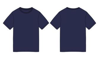 kort ärm t-shirt teknisk mode platt skiss vektor illustration mall främre och tillbaka vyer.