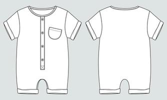 Sommer-Bodysuit-Spielanzug technische Mode flache Skizzenvektor-Illustrationsschablone für Kinder. vektor