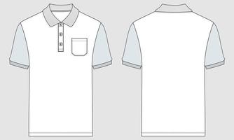 kort ärm polo skjorta teknisk mode platt skiss vektor illustration mall främre och tillbaka vyer.