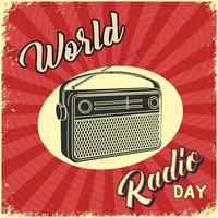 Weltradiotag Hintergrund im Vintage-Stil mit Grunge-Texturen und Radioillustration vektor