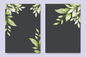 bröllop inbjudan kort med grön löv vattenfärg vektor