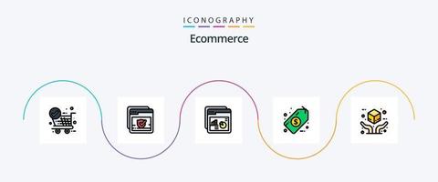 E-Commerce-Linie gefüllt Flat 5 Icon Pack inklusive Hand. Schild. Analyse. Geld. Webseite vektor