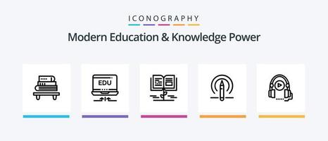 Moderne Bildung und Wissen Power Line 5 Icon Pack inklusive Schule. Bücher. Mathematik . Bildung. Energie. kreatives Symboldesign vektor