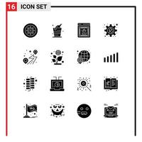 Stock Vector Icon Pack mit 16 Linienzeichen und Symbolen für Pin Process Party Gear online bearbeitbare Vektordesign-Elemente