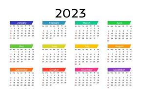 Kalender für 2023 isoliert auf weißem Hintergrund vektor