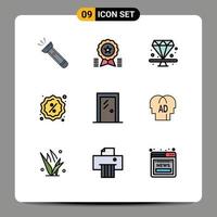 9 Benutzeroberfläche Filledline Flat Color Pack mit modernen Zeichen und Symbolen von bearbeitbaren Vektordesign-Elementen für Shopping-Reduktionsmedaillen-Abzeichen-Juwelen vektor