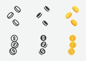 mynt ikon uppsättning. annorlunda mynt samling, mynt silhuett ikoner samling, mynt i platt stil och översikt. enkel webb ikoner uppsättning. vektor