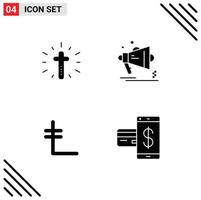 Aktienvektor-Icon-Pack mit 4 Zeilenzeichen und Symbolen zum Feiern Leo-Münzen-Ostern-Megaphon-Krypto-editierbare Vektordesign-Elemente vektor