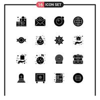 16 solides Glyphen-Konzept für mobile Websites und Apps-Etiketten Hilfe im Posteingang Global Center editierbare Vektordesign-Elemente vektor