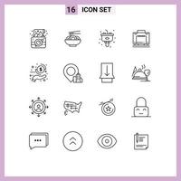 Stock Vector Icon Pack mit 16 Zeilenzeichen und Symbolen für Münzkoffer chinesische Taschenwaschbecken editierbare Vektordesign-Elemente