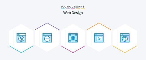 Webdesign 25 blaues Icon Pack inklusive Internet. Netz. Design. Video. Netz vektor