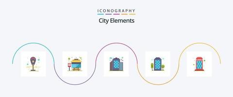 City Elements Flat 5 Icon Pack inklusive Anruf. Kasten. Stadt. Verkaufsstand. Haus vektor