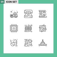 uppsättning av 9 modern ui ikoner symboler tecken för klunga vig apparater cpu chip redigerbar vektor design element
