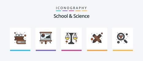 Schul- und Wissenschaftslinie gefülltes 5-Icon-Paket einschließlich Online-Experiment. Buchen. Ausbildung. Konferenz. kreatives Symboldesign vektor