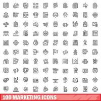 100 marknadsföring ikoner set, kontur stil vektor