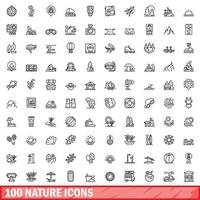 100 Natursymbole gesetzt, Umrissstil vektor