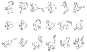 lemur ikoner uppsättning vektor översikt
