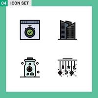 piktogram uppsättning av 4 enkel fylld linje platt färger av browser citron- stoppur kontor eid redigerbar vektor design element