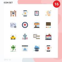 flaches Farbpaket mit 16 universellen Symbolen zum Einstellen der App-Kartenzeit menschlich bearbeitbares Paket kreativer Vektordesignelemente vektor