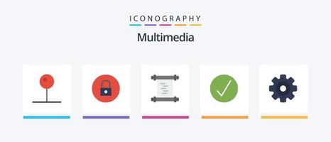 Multimedia Flat 5 Icon Pack inklusive Mediaplayer. Ausrüstung. Geschichte. Multimedia. Medien. kreatives Symboldesign vektor