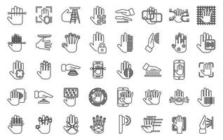 Symbole zum Scannen von Handflächen setzen Umrissvektor. Biometrische Unterschrift vektor