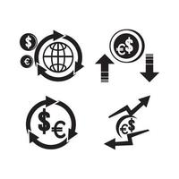 Erhöhung oder Verringerung der Dollar- oder Euro-Währung, Symbolvektor-Illustrationsdesign vektor