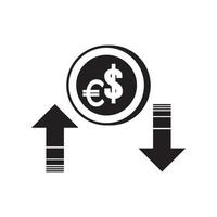 Erhöhung oder Verringerung der Dollar- oder Euro-Währung, Symbolvektor-Illustrationsdesign vektor