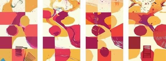 abstrakter Hintergrund im chinesischen Stil. rotes, orangefarbenes, weißes tintengekritzel, spritzer und formen. geeignet für grußkarten, stoffe, verpackungen, postkarten, banner. vektor