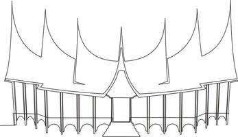kontinuerlig linje teckning av minangkabau gadang traditionell hus vektor