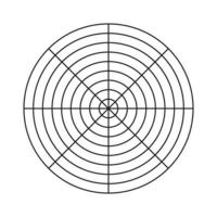 Vorlage für das Rad des Lebens. einfaches Coaching-Tool zur Visualisierung aller Lebensbereiche. Polargitter aus 8 Segmenten und 8 konzentrischen Kreisen. leeres polares Millimeterpapier. Kreisdiagramm der Balance des Lebensstils. vektor