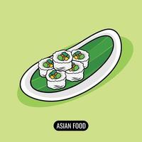 platt vektor illustration av sushi mat fylld med grönsaker