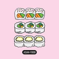 asiatisk mat illustration design blandad sushi. vektor