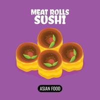 Vektor flache asiatische Lebensmittel Sushi Fleisch Eierbrötchen