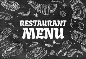 restaurantmenü skizzenillustrationsdesign-blickeffekt auf tafel. vektor