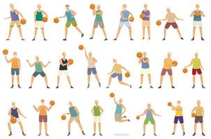 ältere Menschen spielen Basketball-Icons Set Cartoon-Vektor. alter Sport vektor
